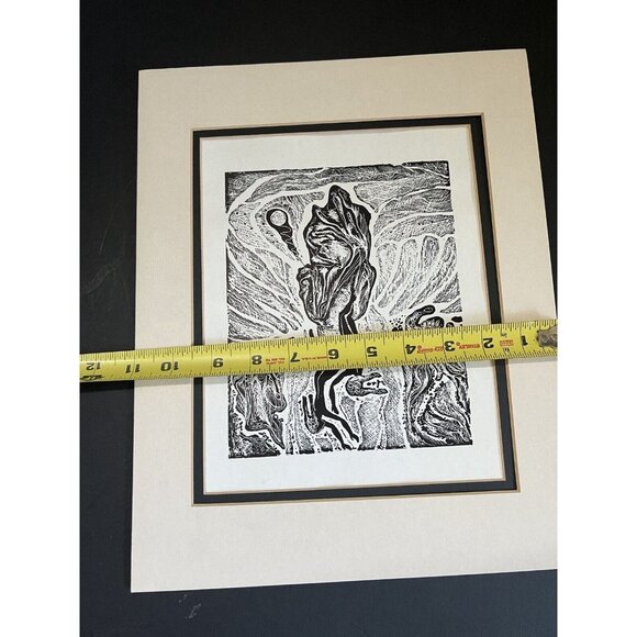 Abstract Ink Drawing Art Photo Print Black White Double Matted 14 x 16" - Picture 5 of 9